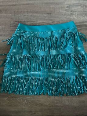 Sincerely Jules Teal Fringe Mini Skirt